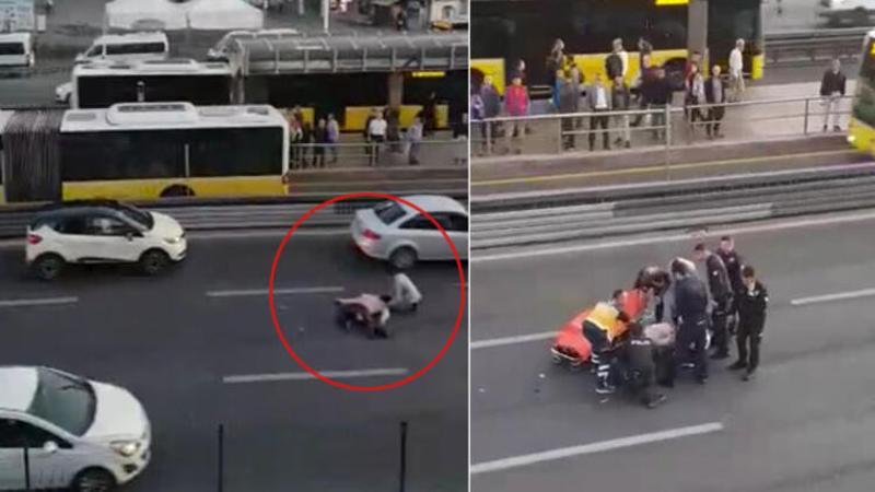 Üst geçitten atlayan kişiye, yoldan geçen araç çarptı