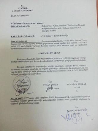 Topçu Kışlasında yürütmeyi durdurma kararı