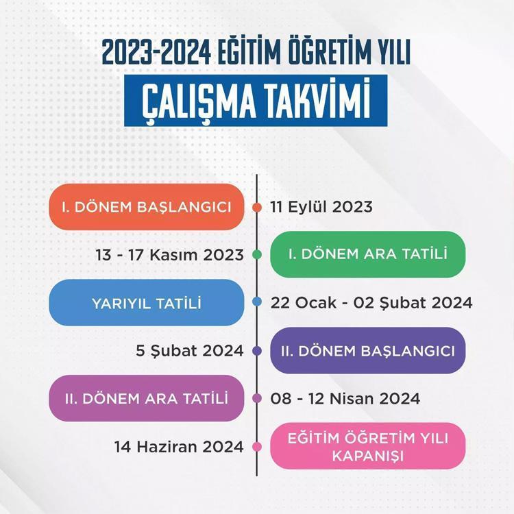 MEB ARA TATİL TAKVİMİ || Okullarda Ara Tatil Ne Zaman? 2023-2024 Eğitim ...