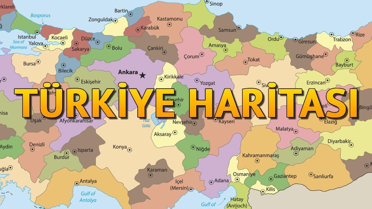 Türkiye Haritası Siyasi - Şehirler (İller), Bölgeler, Göller ve