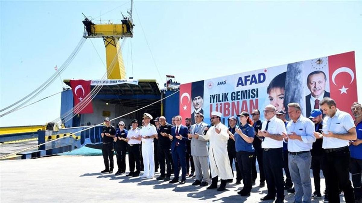 Lübnan’a insani yardım malzemesi taşıyan 4’üncü gemi Mersin’den uğurlandı