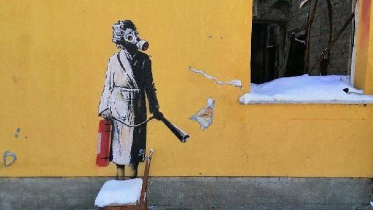 Banksy nin Ukrayna daki eserini çalmaya çalıştılar