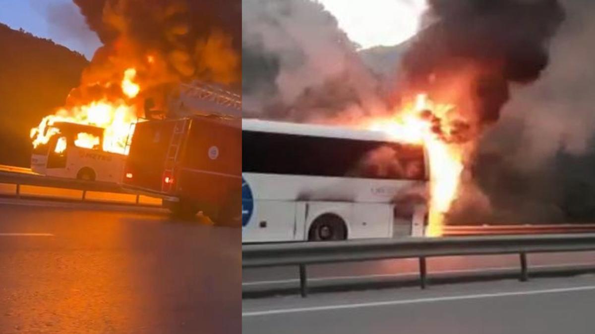 Seyir halindeki yolcu otobüsü alev alev yandı…