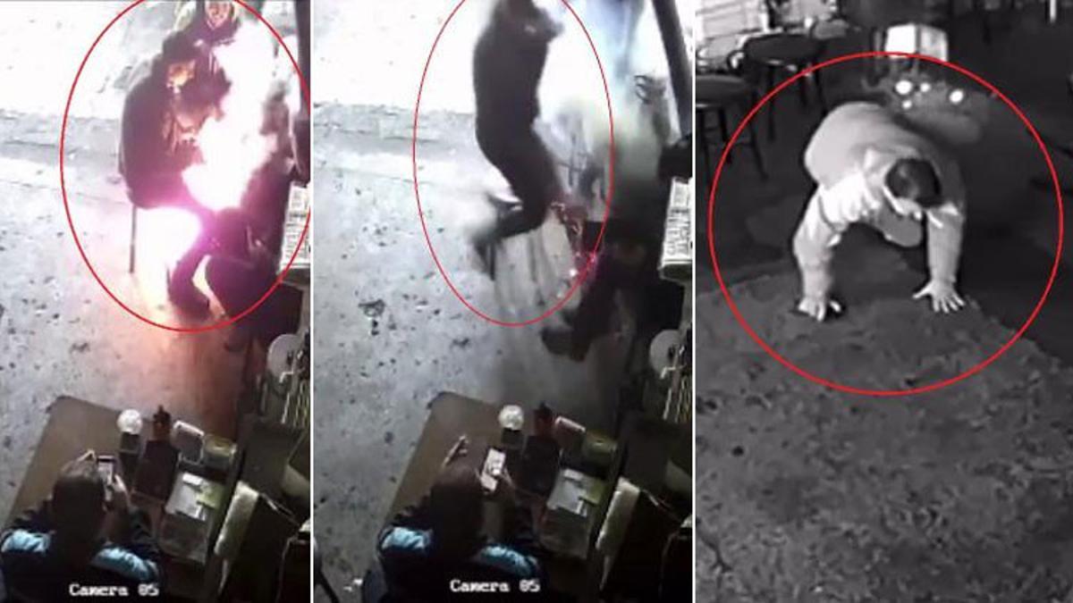 Her şey bir anda oldu! Patlamanın etkisiyle etrafa savruldular