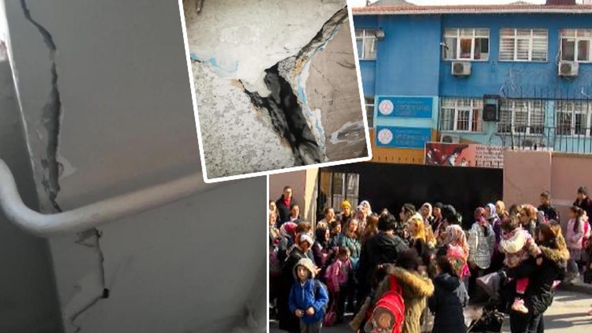 Gaziosmanpaşa’da duvarlarında çatlaklar bulunan okul önünde eylem