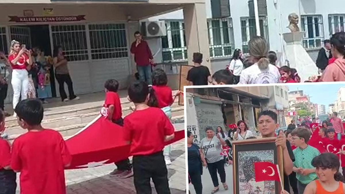 Hatay’da çadır kentte kalan öğrenciler, okullarına gidip, 23 Nisan’ı kutladı