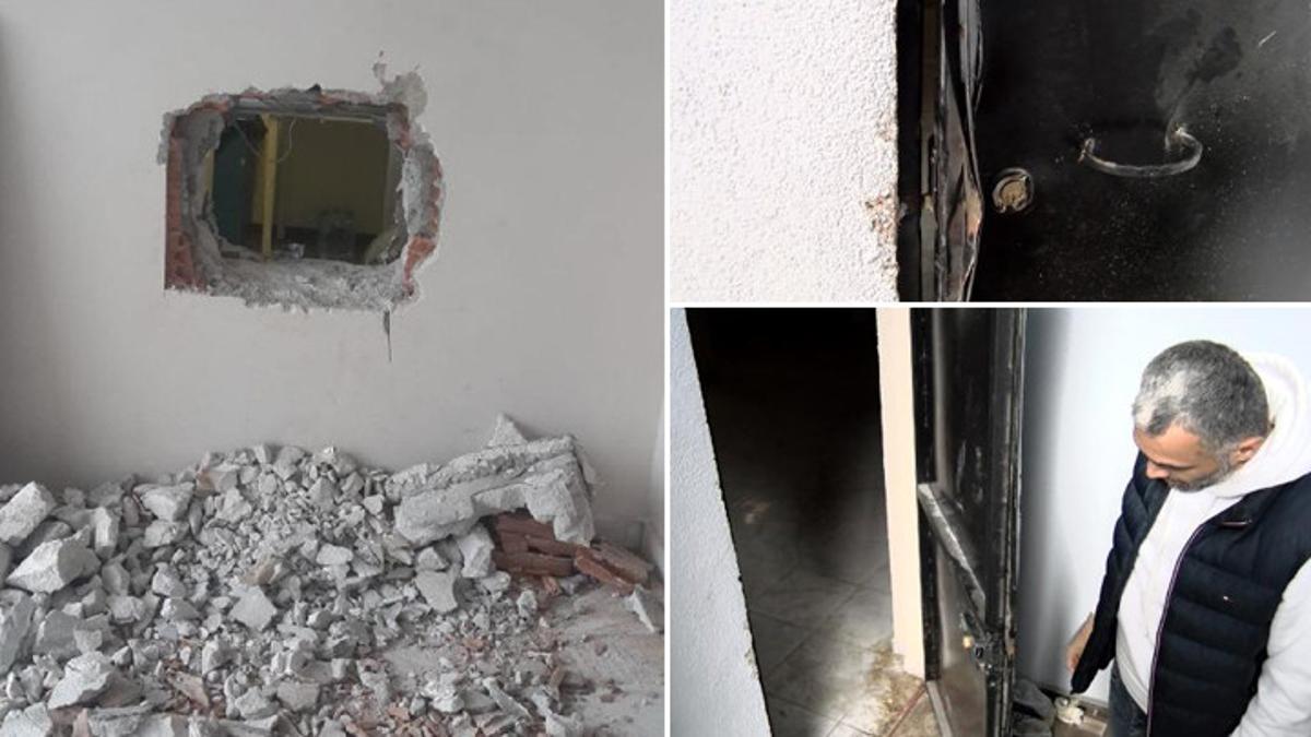 Bankayı soymak için yan tarafta bulunan iş yerinin duvarını deldi