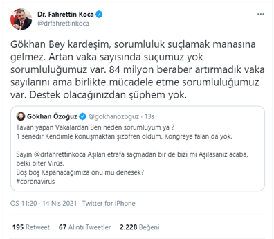 Bakan Kocadan Gökhan Özoğuza yanıt: Suçumuz yok, sorumluluğumuz var