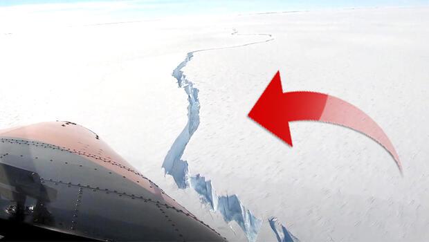 Antarktika’da inanılmaz görüntü! Büyük bir buzul kopma noktasına geldi...