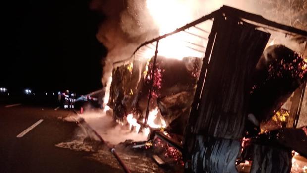 Kırklareli'nde kağıt havlu yüklü TIR alev alev yandı