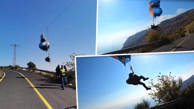 Yamaç paraşütüyle elektrik tellerine takıldı