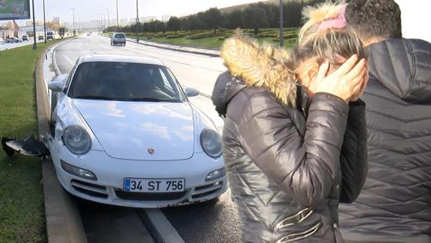 Lüks otomobil metrelerce sürüklendi... Gözyaşlarına boğuldu