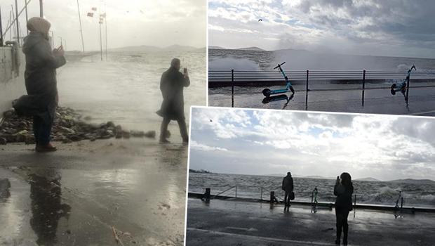 Dalgalar yükseldi! Selfie için Caddebostan Sahili'ne koştular