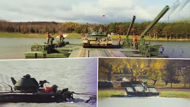 TSK'dan nefes kesen gösteri: Askeri araçlar göletten yüzerek geçti