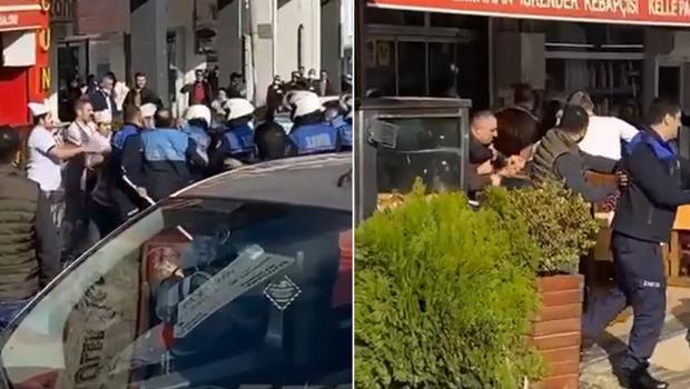 Esenyurt'ta zabıta ve esnafın tekmeli yumruklu saksı kavgası kamerada