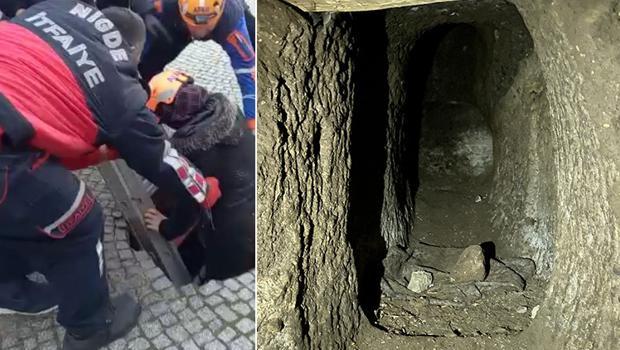 Kalede gezerken kaçak kazı yapan definecilerin açtığı tünele düştü