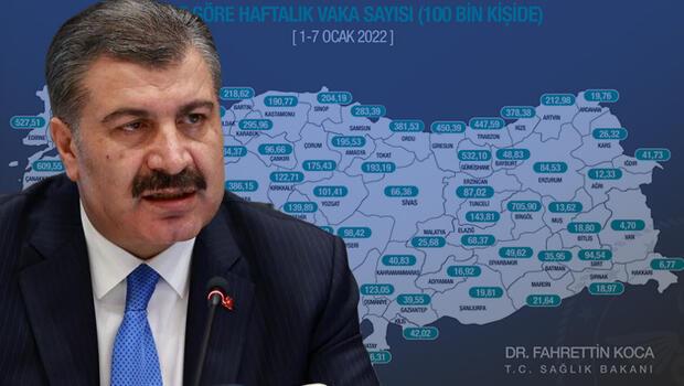 Son dakika: Sağlık Bakanı Fahrettin Koca haftalık koronavirüs vaka haritasını paylaştı!