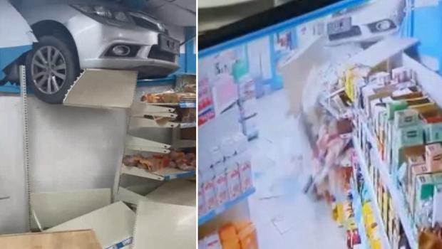 Çekmeköy'de markette otomobil paniği! O anlar kamerada