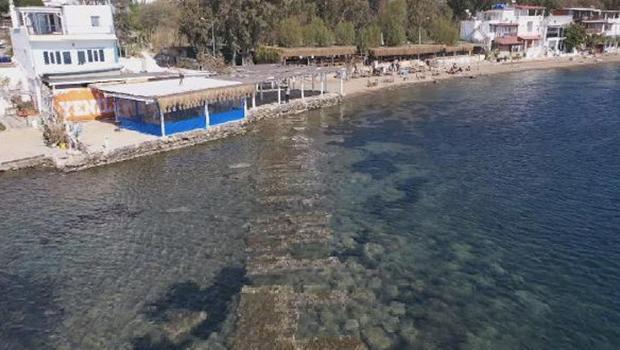Bodrum'da deniz çekildi, tarihi Kral Yolu ortaya çıktı