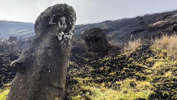 Dünya mirası Moai heykelleri yangında büyük hasar gördü