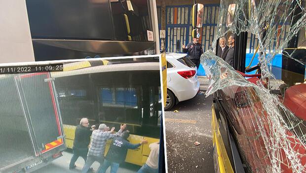 Kağıthane'de otobüs şoförünü 10 tonluk otobüsü itip kurtardılar
