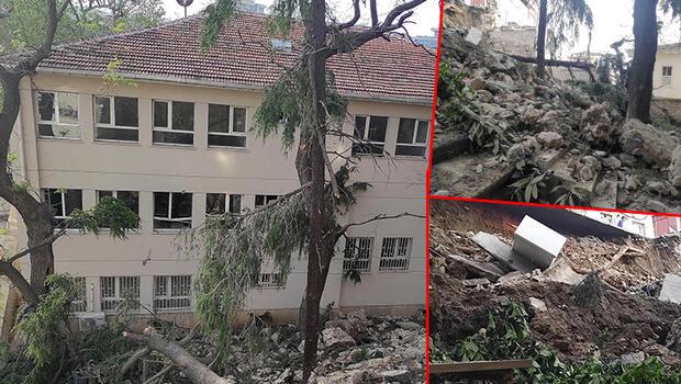 Beyoğlu'nda istinat duvarı okulun bahçesine çöktü! 3 bina boşaltılarak mühürlendi
