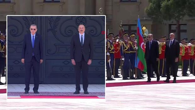 Cumhurbaşkanı Erdoğan Azerbaycan'da! Resmi törenle karşılandı... Dikkat çeken KKTC mesajı