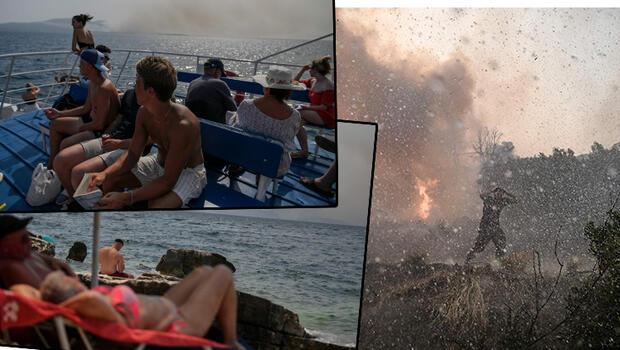Yunanistan günlerdir cehennemi yaşıyor... Görüntüler sosyal medyada infial yarattı! Alevler ile mücadele sürerken tatile devam ettiler