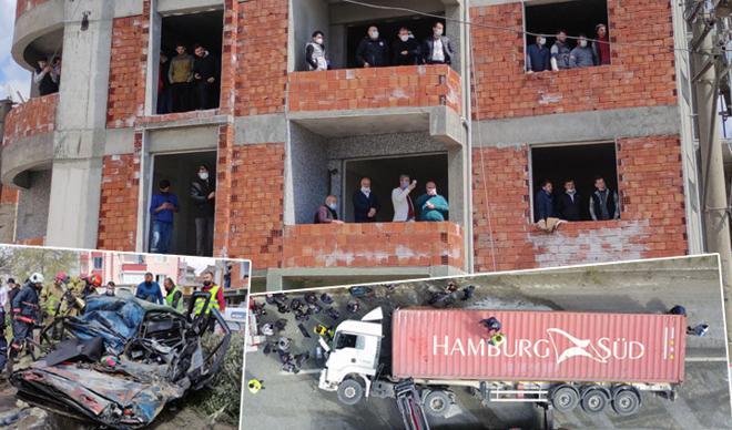 Facia gibi kaza: TIR ezdi! İzlemek için inşaatı doldurdular Facia gibi kaza: TIR ezdi! İzlemek için inşaatı doldurdular