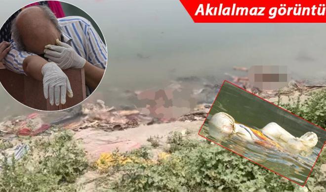 Hindistan'dan inanılmaz görüntü! Cesetler nehir kıyısına vurdu Hindistan'dan inanılmaz görüntü! Cesetler nehir kıyısına vurdu