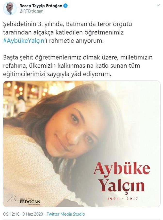 Cumhurbaşkanı Erdoğan’dan Aybüke Yalçın mesajı