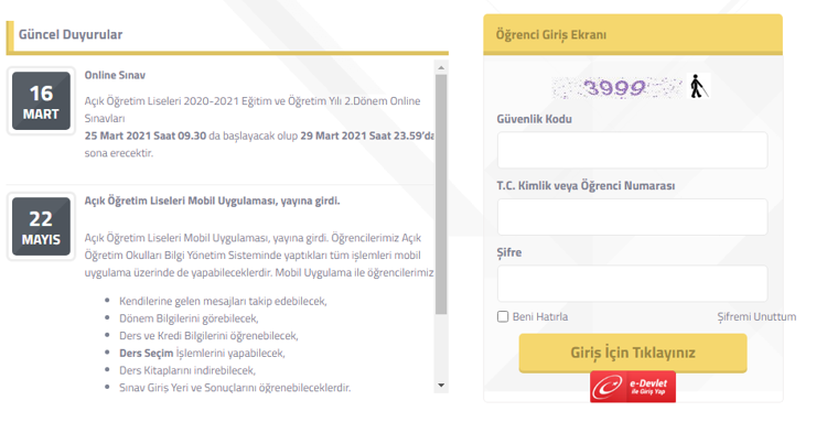 Aol Online Sinavlari Nasil Yapiliyor Acik Lise Aol Sinav Giris Ekrani