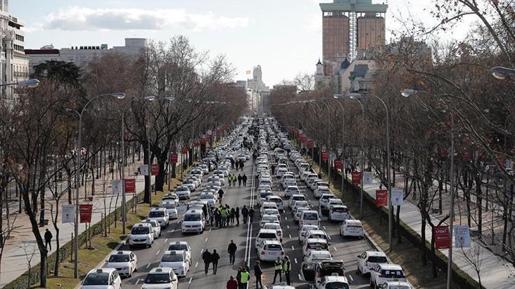 Madrid'de taksicilerden işgal eylemi