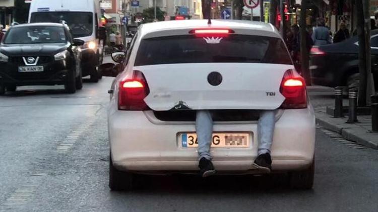 İstanbul’da trafikte şoke eden görüntü! Bagajda tehlikeli yolculuk