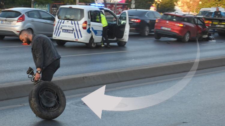 İstanbul'da ilginç anlar! Aracının parçalarını yoldan topladı...