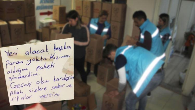 Yardım paketinden çıkan not duygulandırdı
