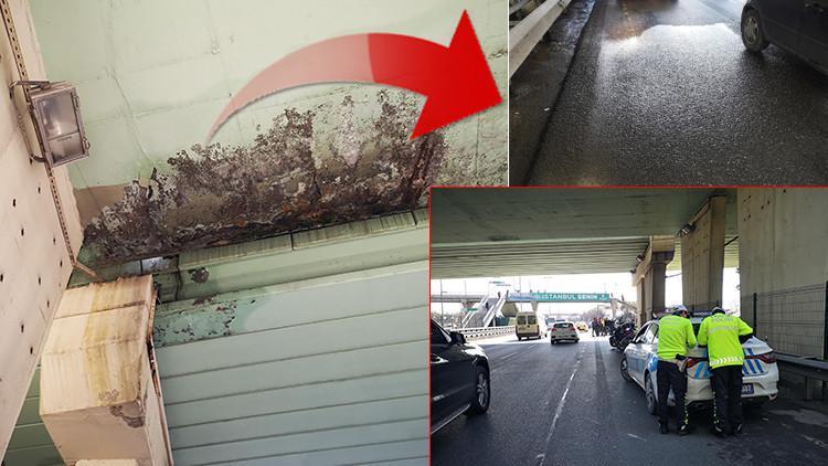 Kadıköy üst geçitten damlayan su motosikletli polise kaza yaptırdı