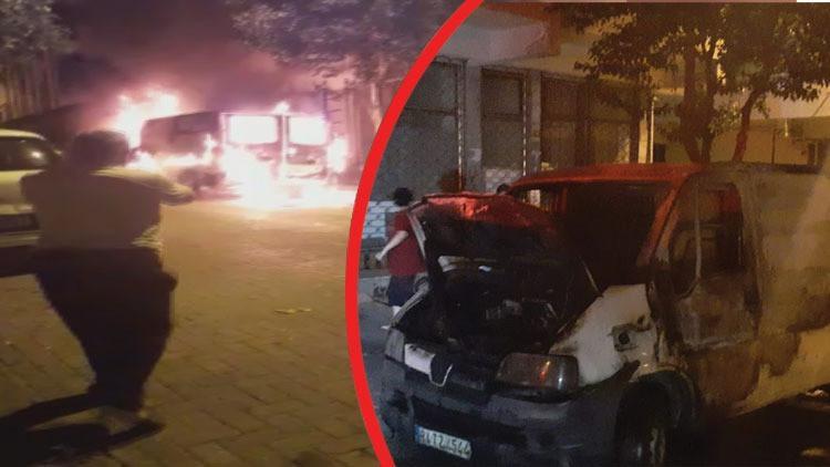 Güngören'de park halindeki panelvan minibüs alev alev yandı