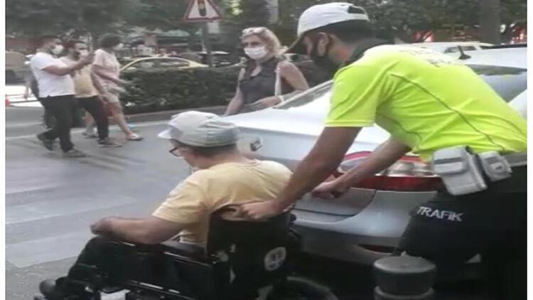 Yaya geidine otomobil park edildi, engelliyi karya polis geirdi