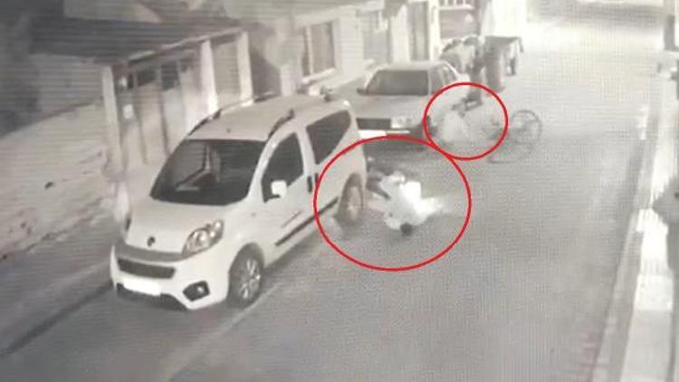 Motosiklet ile bisikletin çarpıştığı kaza kamerada
