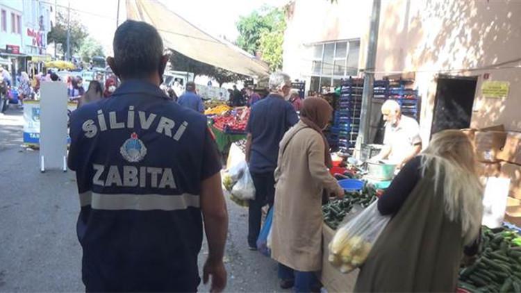 Silivri semt pazarında koronavirüs denetimi
