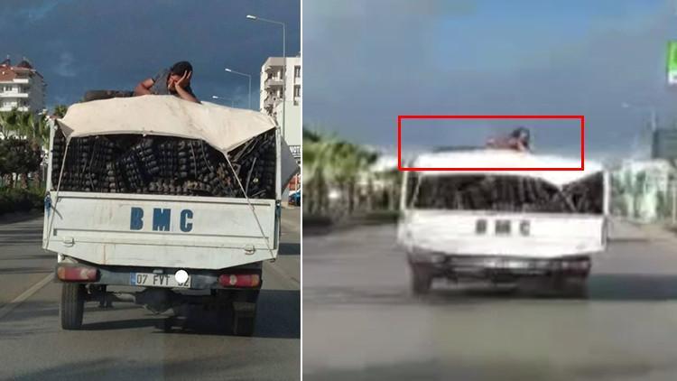 Antalya'da kamyonet üzerinde 'pes' dedirten yolculuk