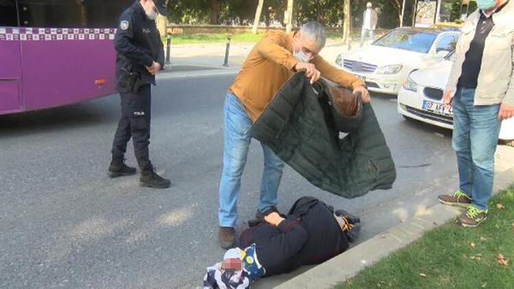 Beyoğlunda kaza: Yerdeki yaralı üşümesin diye ceketini örttü