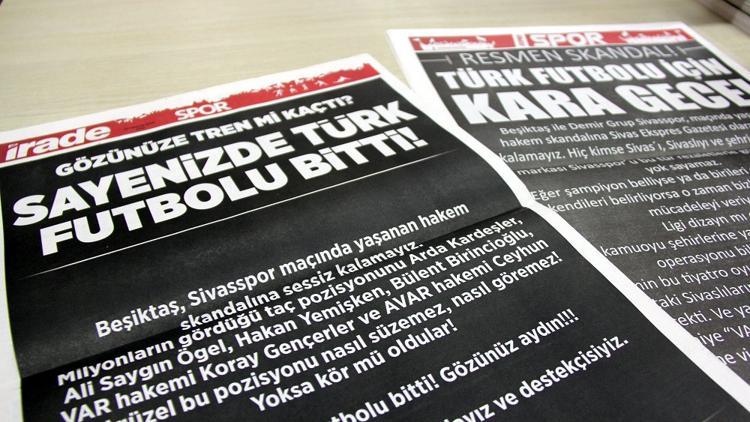 Sivas’ta yerel gazeteler spor sayfalarını kararttı! "Sayenizde Türk futbolu bitti..."