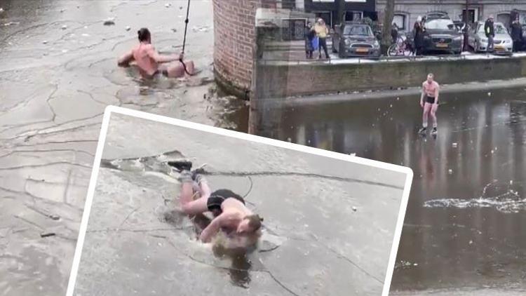 Donmuş kanalda kayak yapıyordu... Bu bir anda kırıldı ve...