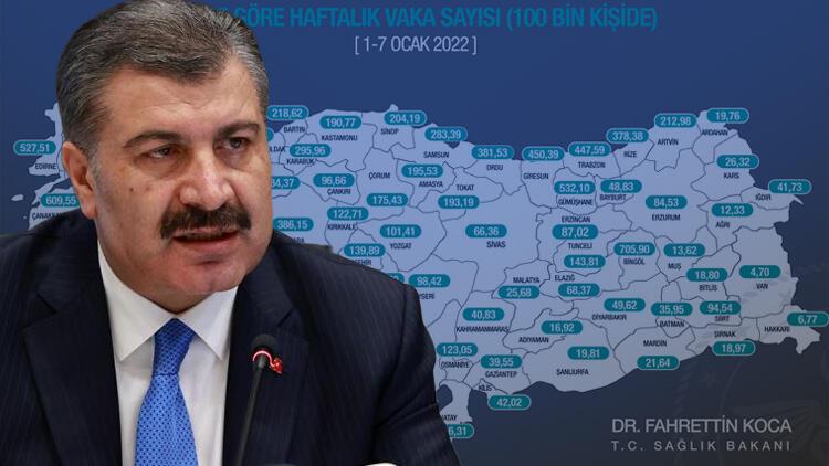 Son dakika: Sağlık Bakanı Fahrettin Koca haftalık koronavirüs vaka haritasını paylaştı
