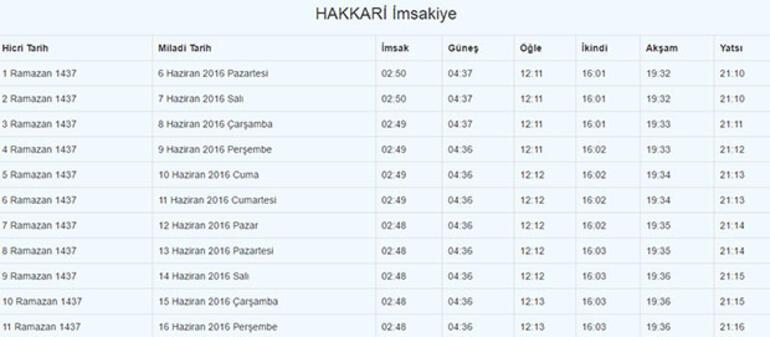 hakkari iftar ve sahur vakti 2016 hakkari imsakiye