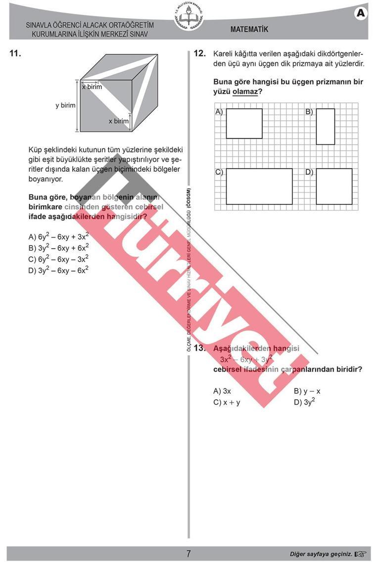 İşte LGS matematik soruları ve cevap anahtarı