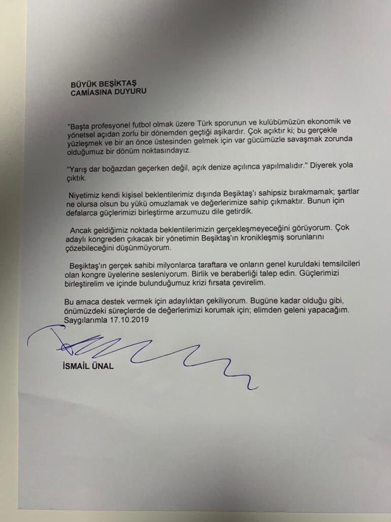 SON DAKİKA | Beşiktaş'ta İsmail Ünal başkan adaylığından çekildi