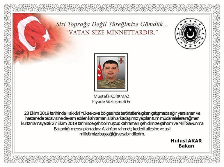 Milli Savunma Bakanlığı: Bir askerimiz şehit oldu